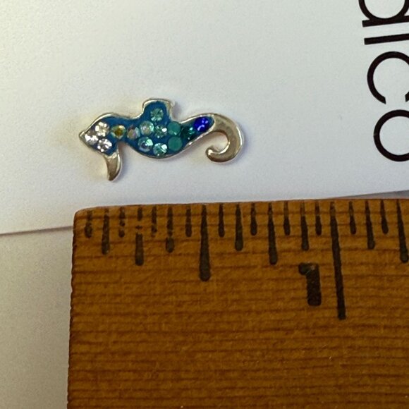Sterling Silver Seahorse Stud Earrings Austrian Crystals Blue Glass Mosaico - Picture 6 of 7